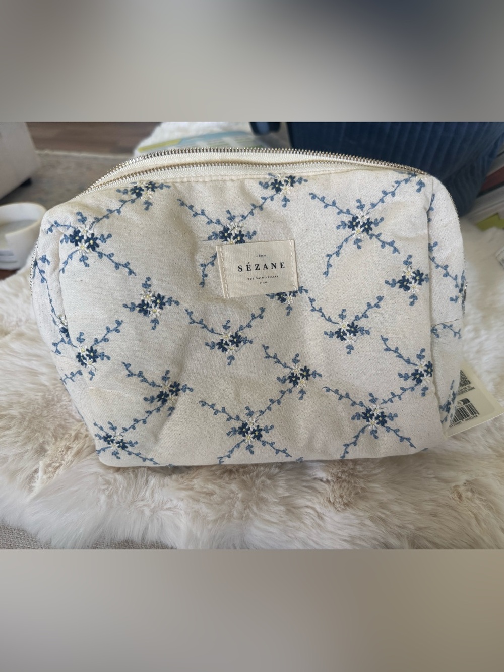 Sézane toiletry floral embroidered bag